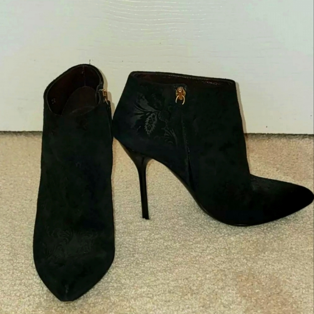 GUCCI Suede Brocade Black Ankle Boots 6 - Picture 1 of 8